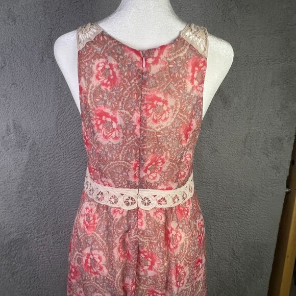 Free People Midi Dress Womens 2 Native Rose Pink Lace Floral Bohemian Patchwork - Picture 2 of 7